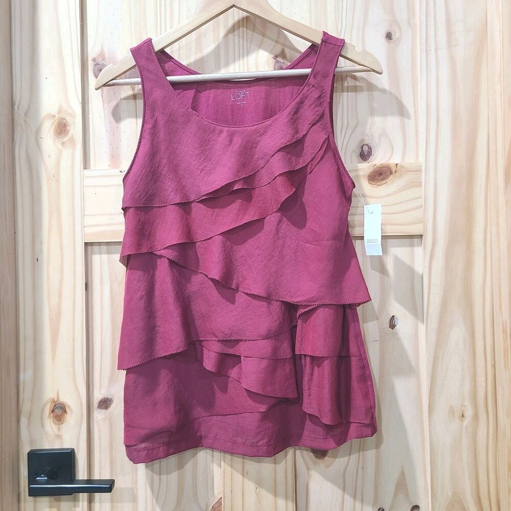 LOFT Tank Top Tiered Ruffle Sleeveless Blouse Whimsical Cottagecore NWT Size S